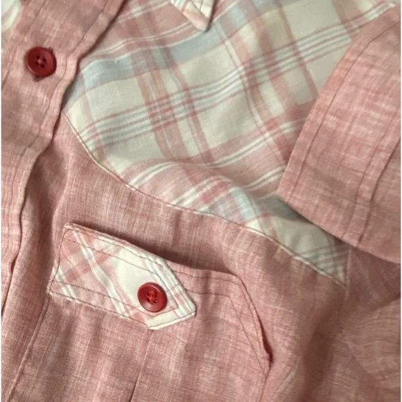 Vtg 60s Shirt Men S 14 14.5 Button Up SS Solid Plaid Western H.I.S. 2 Pocket - Picture 13 of 13